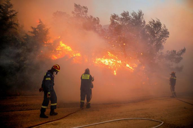 Lính cứu hỏa Hy Lạp vật lộn với cháy
rừng ngày 19-7 - Ảnh: REUTERS