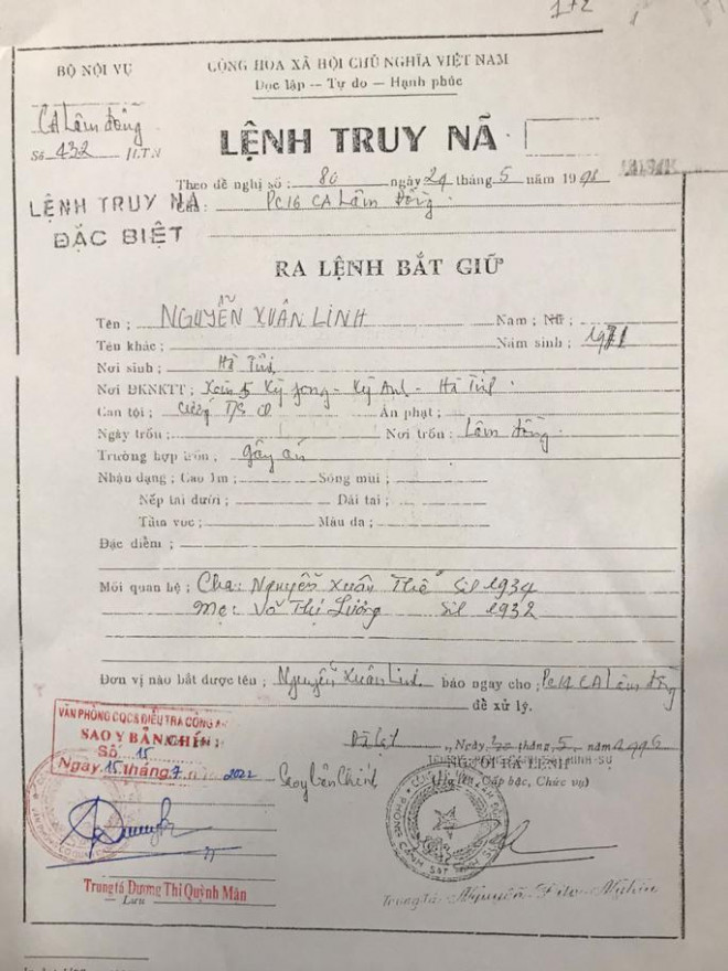 Lệnh truy nã đặt biệt Hoàng Xuân Linh