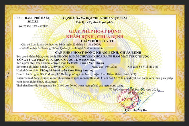 Ảnh giấy phép hoạt động được Sở Y tế cấp phép hoạt động