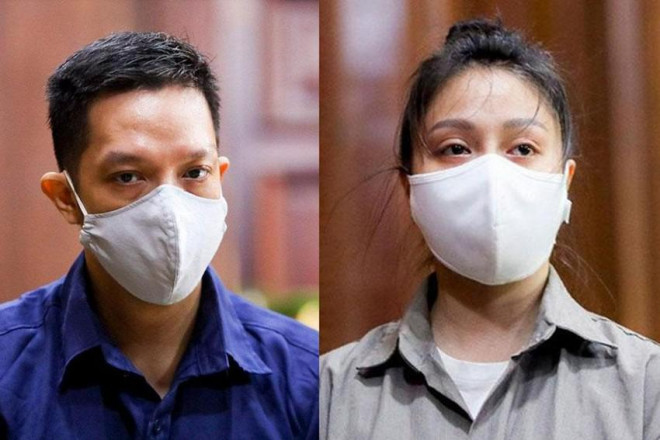Bị cáo Nguyễn Kim Trung Thái và Nguyễn Võ Quỳnh Trang tại tòa. Ảnh: NGUYỆT NHI