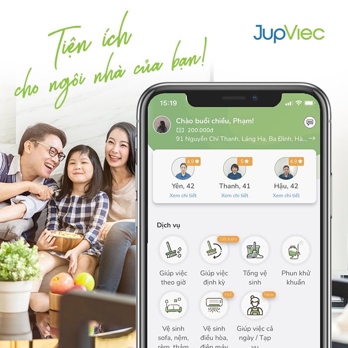 Hình giao diện chính của ứng dụng JupViec.vn