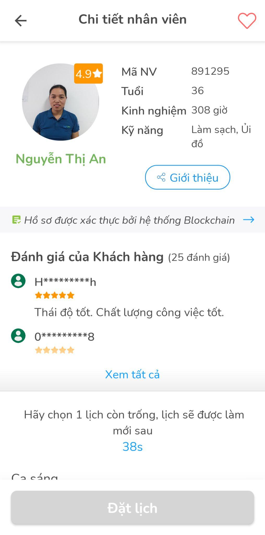 Hình thông tin chi tiết của nhân viên giúp việc tại ứng dụng JupViec.vn