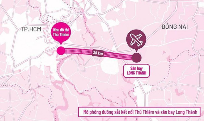 Đường sắt nhẹ Thủ Thiêm - Long Thành có điểm đầu tại ga Thủ Thiêm (TP Thủ Đức), điểm cuối là sân bay Long Thành (Đồng Nai). Đồ họa: TRÚC TRÚC.