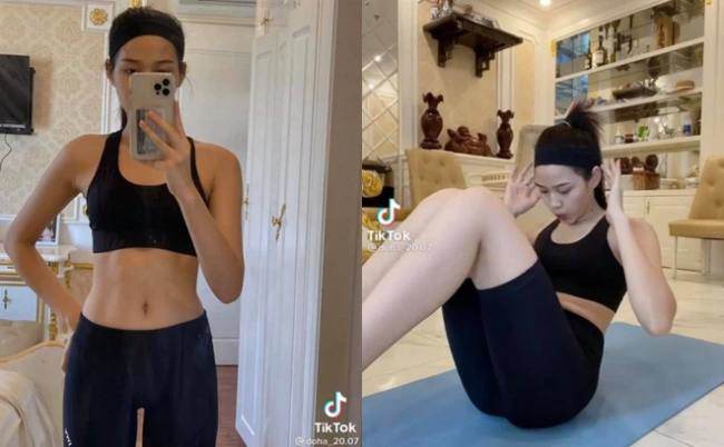 Nàng hậu quê Thanh Hoá dành nhiều thời gian tập luyện, độ dáng săn chắc.