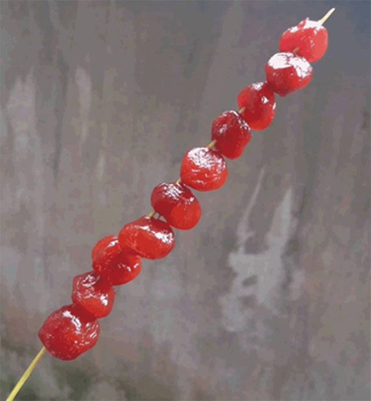 Những xâu chùm ruột ngào đường đỏ chót bắt mắt khiến ai nhìn cũng thấy thèm thuồng
