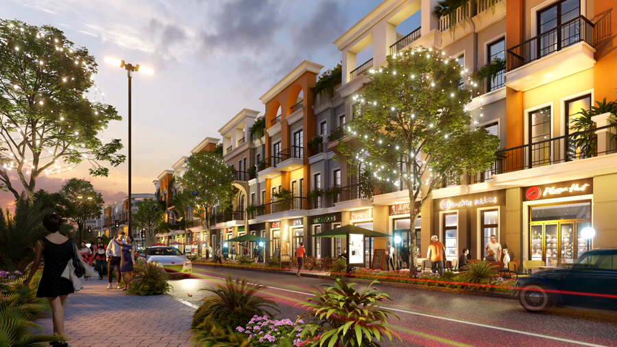 Sài Gòn Town được thiết kế phong cách Địa Trung Hải kết hợp Tân Cổ Điển – mang dáng dấp sang trọng của những toà biệt thự kiểu Pháp. Ảnh 3D dự án. Nguồn Thắng Lợi Land