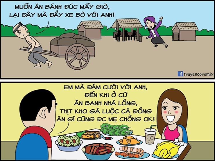 Tranh vui - Bây giờ muốn cưới vợ phải có "mâm cơm ở cữ thịnh soạn" của mẹ chồng