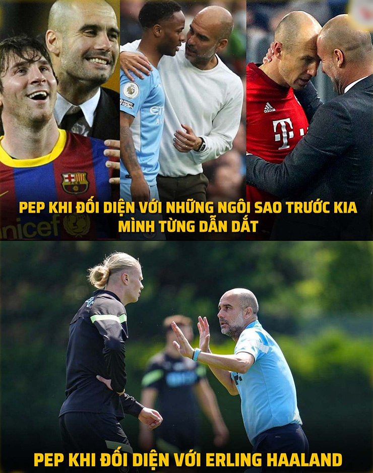 Hình ảnh Pep khi đối diện với Haaland.