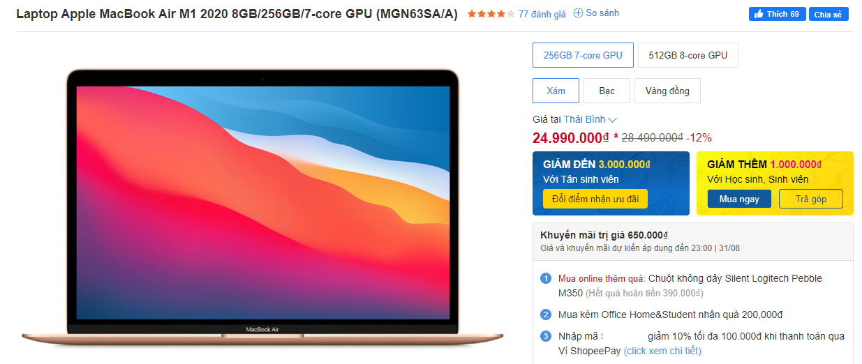MacBook Air M1 2020 đang được giảm giá.