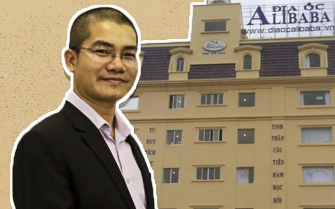 CEO Nguyễn Thái Luyện và trụ sở Công ty Địa ốc Alibaba tại quận Thủ Đức, TP HCM- Đồ hoạ: Tấn Nguyên.