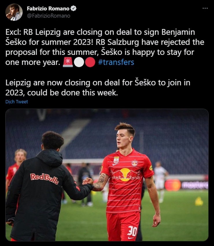 Fabrizio Romano xác nhận Sesko sẽ gia nhập Leipzig vào năm sau