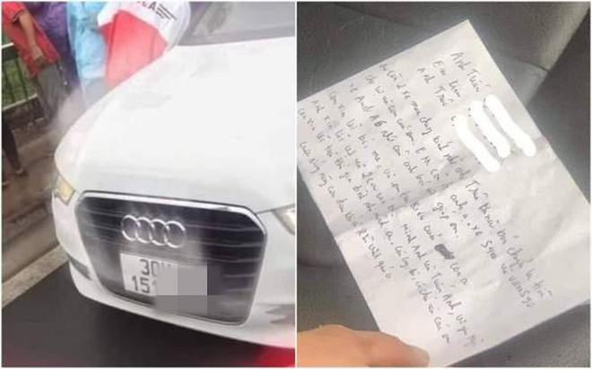 Mảnh giấy để lại trong chiếc xe Audi bỏ lại trên cầu Nhật Tân