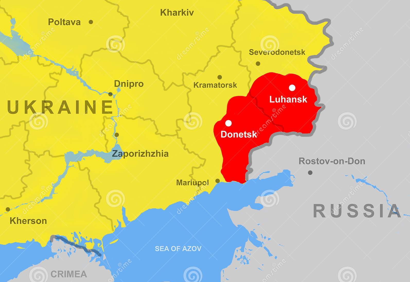 Vùng Donbass (màu đỏ) được xem là nơi quan trọng với cả Nga và Ukraine. Ảnh minh họa: Dreams Time