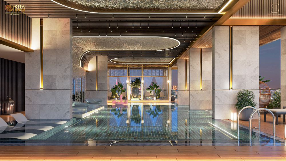 Hồ bơi Skyview với sự kết hợp hài hoà giữa hồ bơi trong nhà cùng thiết kế trần cao và view mở