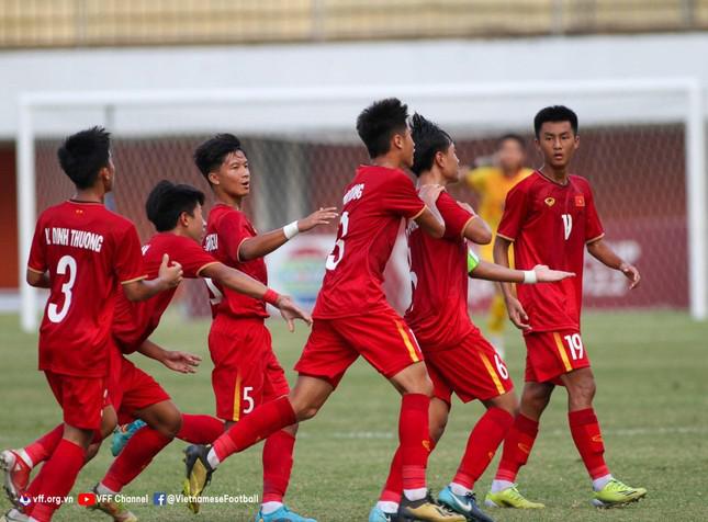 Các cầu thủ U16 Việt Nam trong chiến thắng 2-0 trước Thái Lan ở bán kết U16 Đông Nam Á 2022 Ảnh: VFF