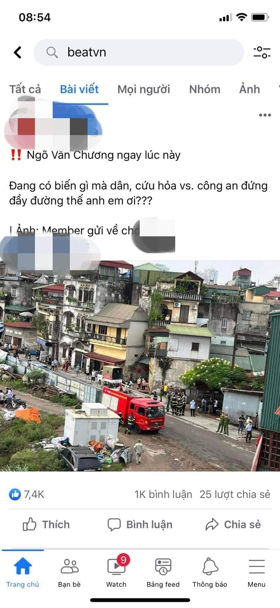 Hình ảnh hàng chục cảnh sát phong toả ngôi nhà tại ngõ Văn Chương nhận được hàng nghìn lượt thích và bình luận. (Nguồn: Fanpage Beatvn)