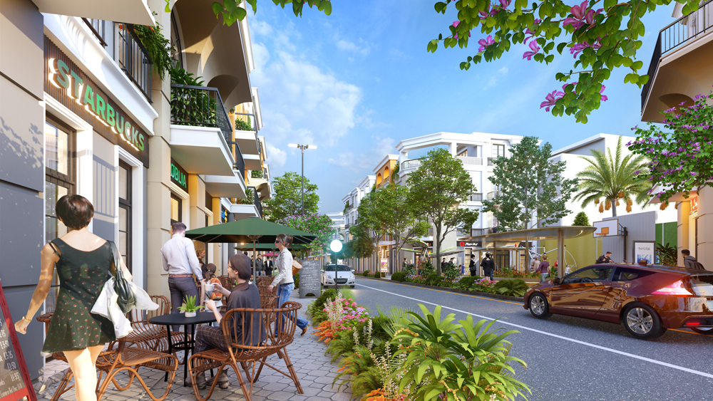 Shophouse Sài Gòn Town được triển khai theo mô hình “shop to shop” – có 2 mặt đều có thể kinh doanh. Hình 3D dự án - Thắng Lợi Land