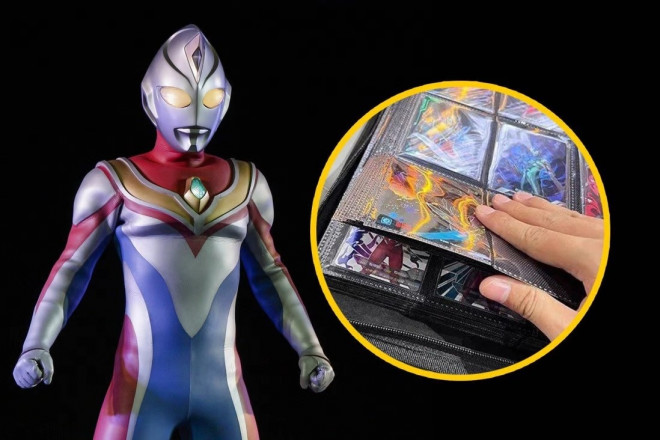 Nhân vật Ultraman (Siêu nhân điện quang) và một phần trong bộ sưu tập thẻ củaFan Lei. Ảnh: South China Morning Post&nbsp;