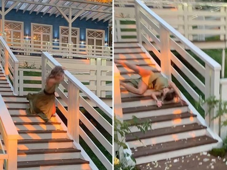 Clip: Mải “sống ảo” cô gái ngã sấp mặt khi xuống cầu thang