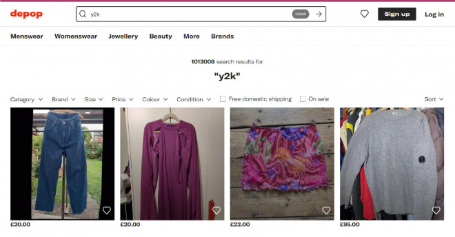 Từ khóa “y2k” nhận về hơn 1 triệu sản phẩm bày bán tại chợ đồ cũ Depop.