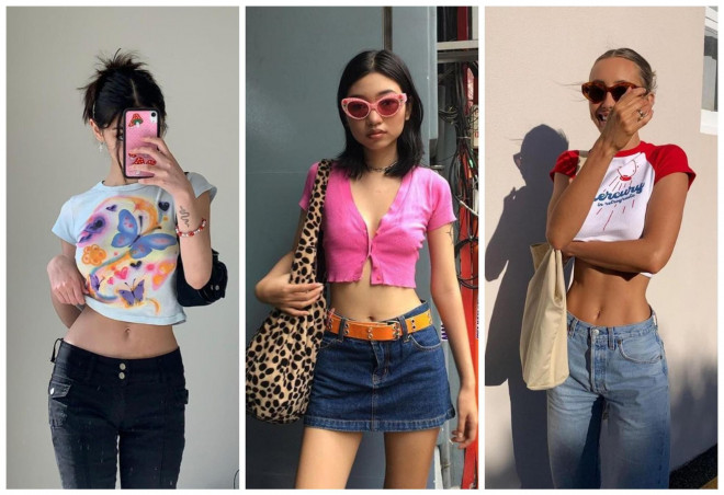 Baby tee (áo thun em bé) đi cùng quần/váy cạp trễ