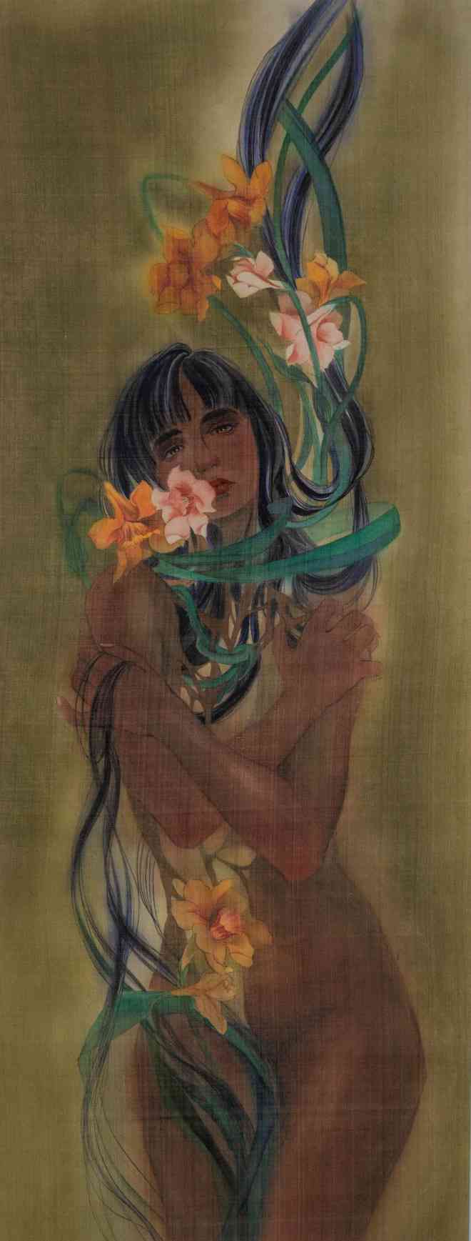 Họa sĩ trẻ vẽ tranh nude trên nền lụa mỏng - 2