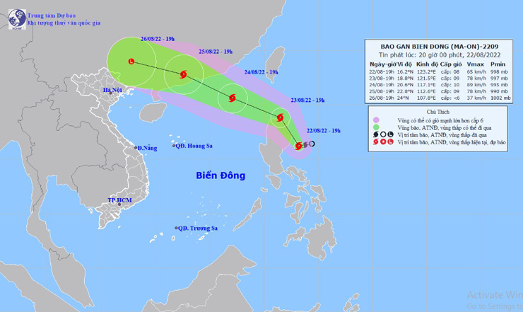 Vị trí và hướng di chuyển tiếp theo của bão Maon (Ảnh: Trung tâm Dự báo KTTVQG)