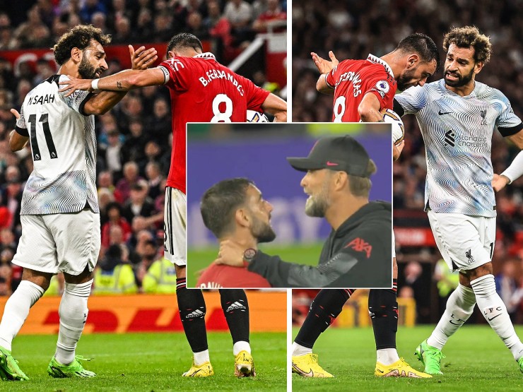 Bóng đá - MU thắng Liverpool: Fernandes giở trò câu giờ, bị HLV Klopp bóp cổ "dằn mặt"