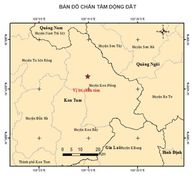 Động đất liên tiếp xảy ra tại huyện Kon Plông (Kon Tum) khiến người dân hoang mang (Ảnh: Viện Vật lý địa cầu)
