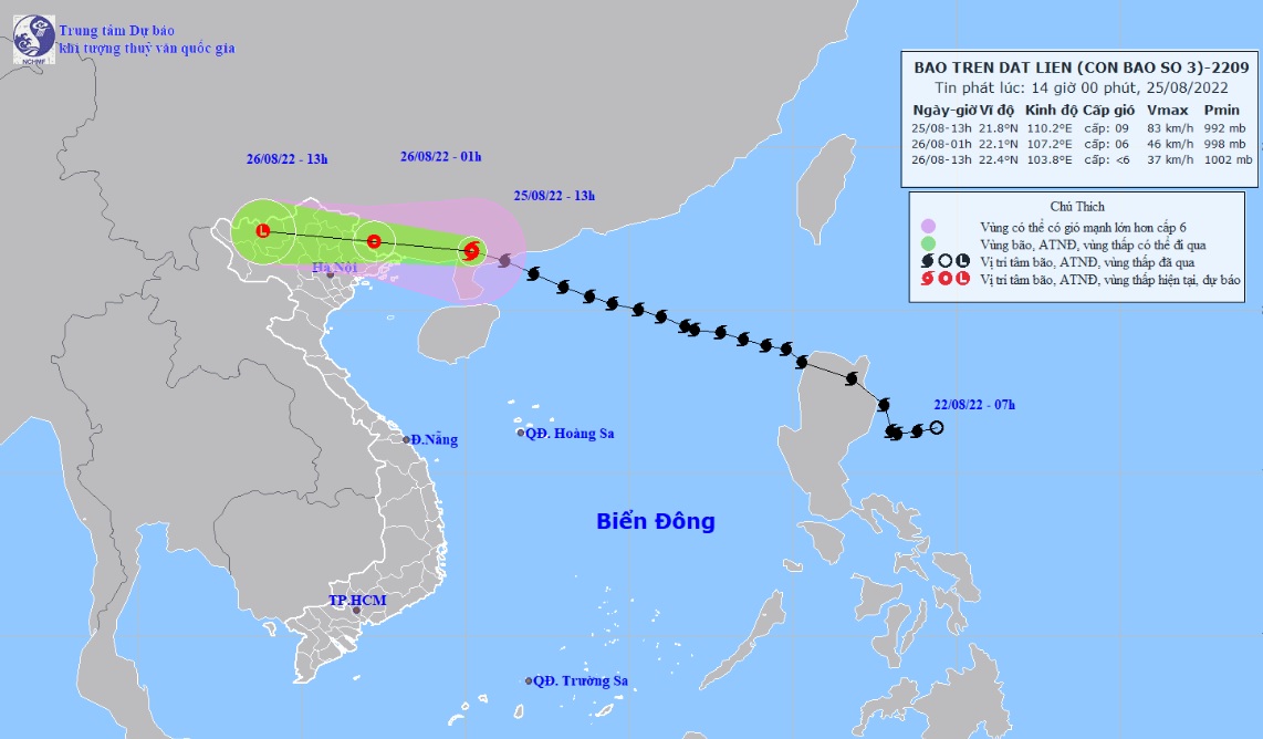Vị trí và hướng di chuyển tiếp theo của bão số 3 Maon (Ảnh: Trung tâm Dự báo KTTVQG)
