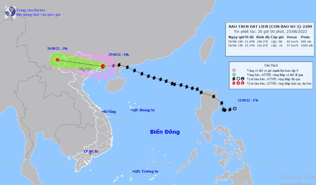 Vị trí và hướng di chuyển tiếp theo của bão số 3 Maon (Ảnh: Trung tâm Dự báo KTTVQG)