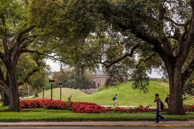 Những ngọn đồi trong sân trường đại học ở Mỹ thật ra là những gò đất mang tính nghi lễ của người tiền sử - Ảnh: LSU