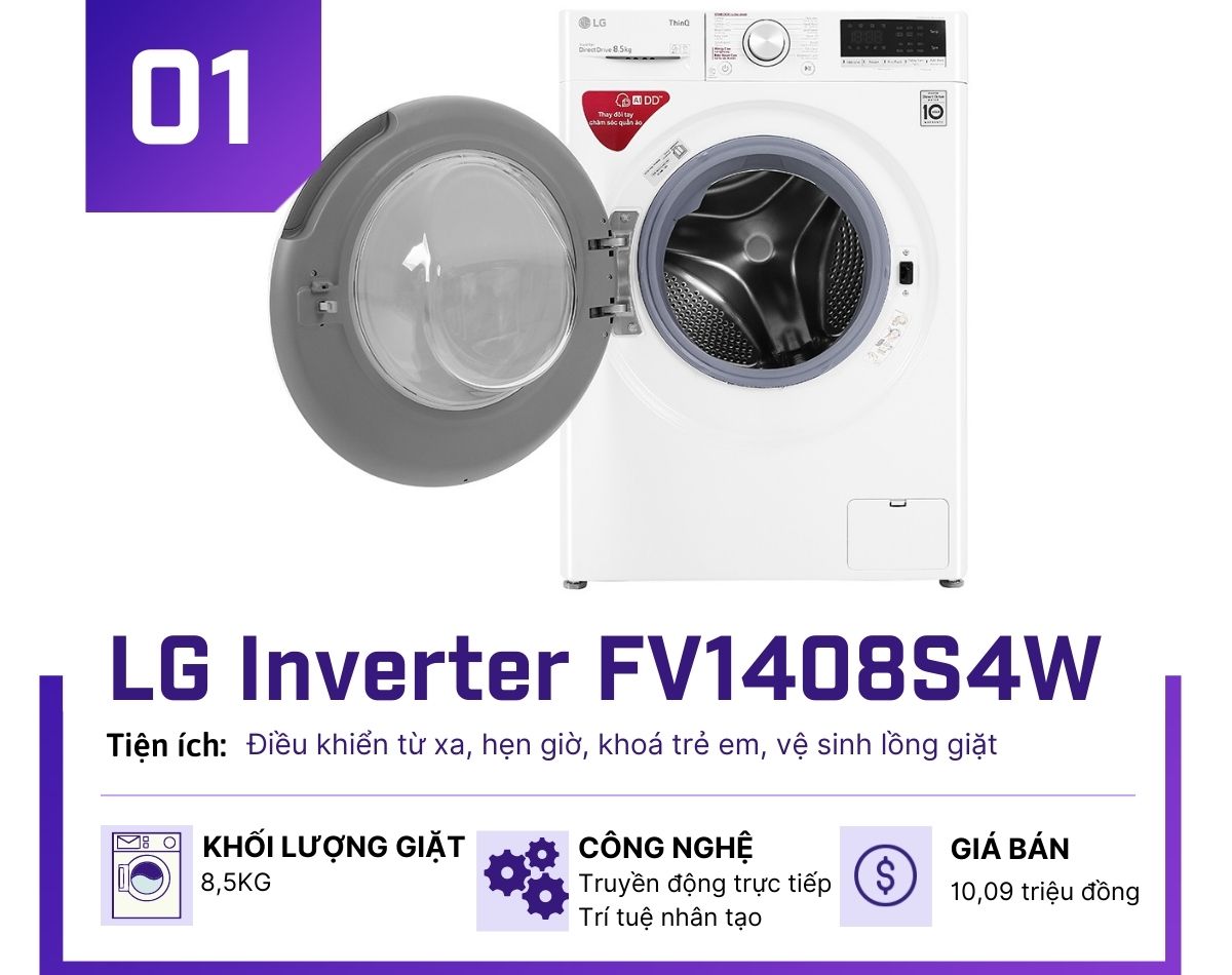 5 máy giặt Inverter cửa trước nổi bật nhất tháng 8, chỉ từ 5,7 triệu - 1
