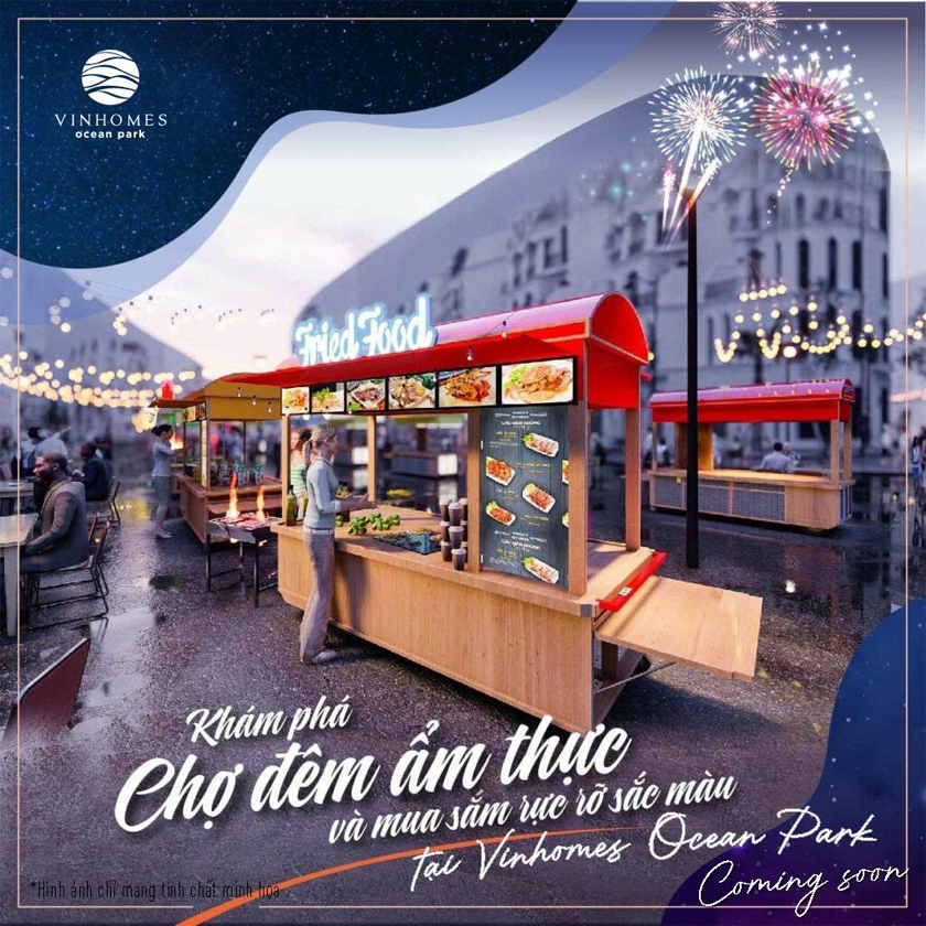 Chợ đêm ẩm thực và mua sắm rực rỡ sắc màu tại Vinhomes Ocean Park. (Ảnh: ảnh minh hoạ)