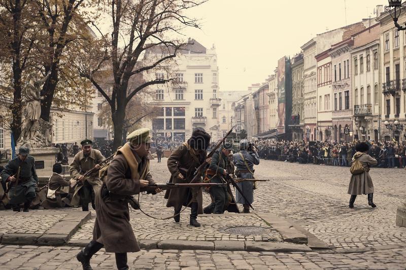 Màn tái hiện một cảnh chiến đấu trong trận Lviv 1918. Ảnh: Dreams Time