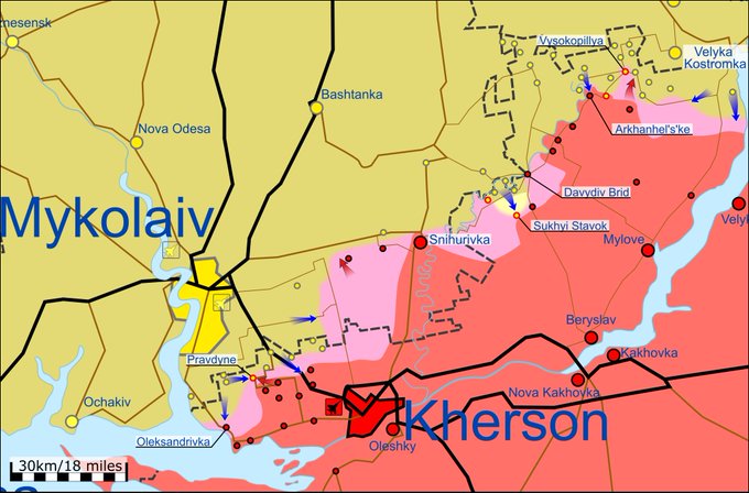 Đợt phản công của quân đội Ukraine giảm tái kiểm soát tỉnh Kherson, đặc biệt là thủ phủ cùng tên.