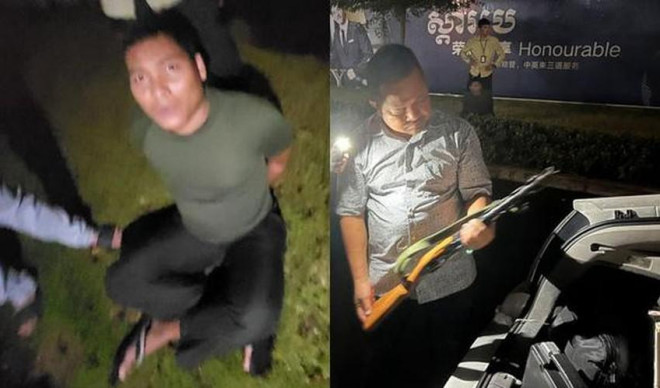 Cảnh sát Campuchia bắt nghi phạm buôn người trong chiến dịch truy quét ngày 26-8 - Ảnh: KHMER TIMES