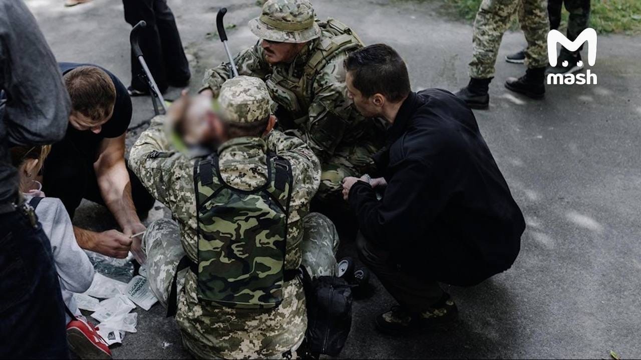 Hiện trường vụ tai nạn trong triển lãm vũ khí ở Ukraine (ảnh: RT)