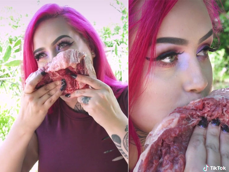 Bạn trẻ - Cuộc sống - Clip: Cô gái Mỹ có sở thích ăn thịt sống từ khi 2 tuổi