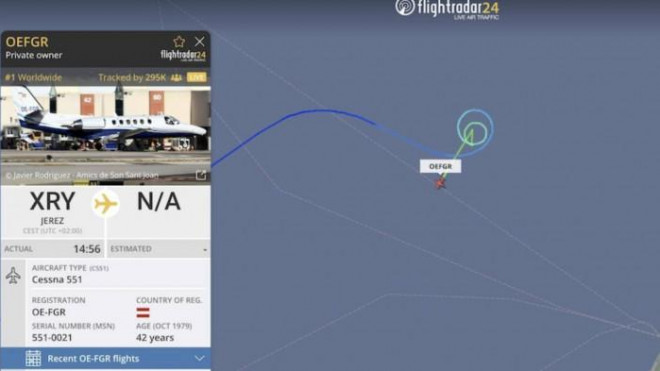 Một phần hình ảnh theo dõi chuyến bay gặp nạn của trang web theo dõi chuyến bay FlightRadar24