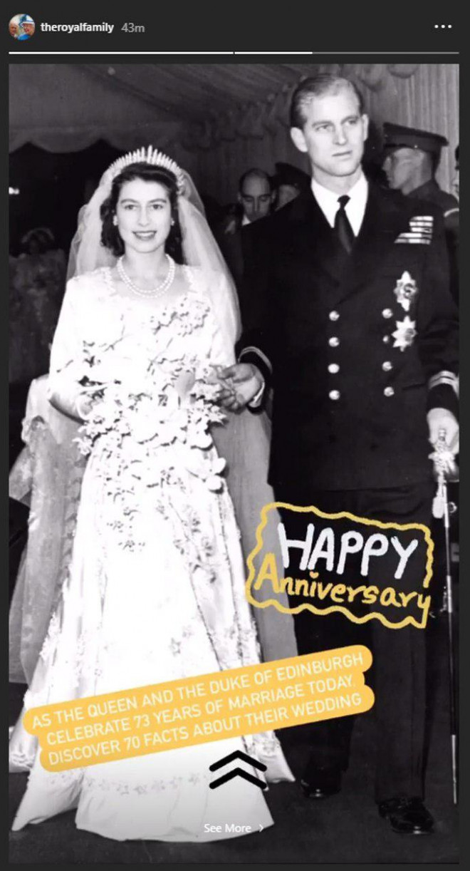 Hoàng thân Philip và Công chúa
Elizabeth trong lễ cưới. Ảnh: Instagram