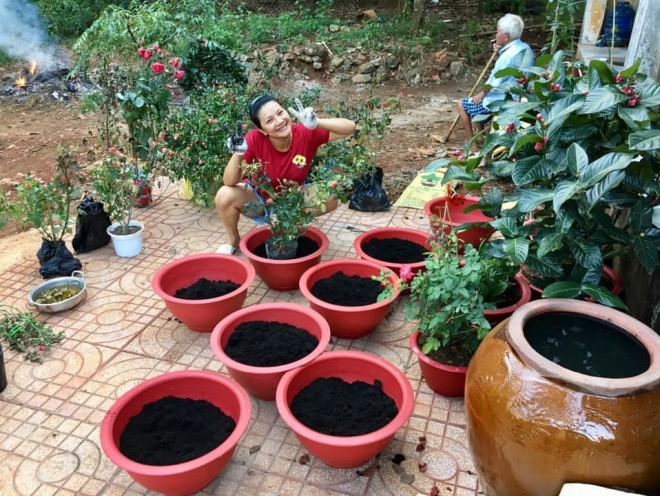 Các loại hoa được bón bằng phân hữu cơ, Kiều
Trinh cho biết cô tìm hiểu rất kĩ về địa chất cũng như cách chăm
sóc hoa trước khi quyết định cải tạo khu đất này.