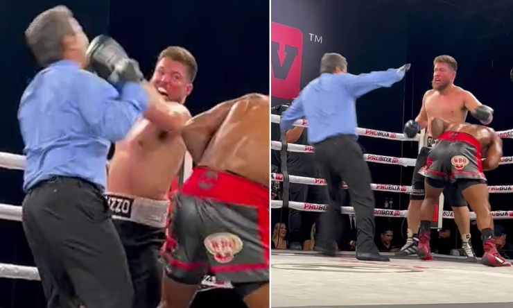 Aguilar đấm móc trúng mặt trọng tài, sau đó bị thua knock-out