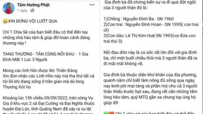 Lấy ảnh người chết ở Quảng Nam từ 2 năm trước lên facebook kêu gọi từ thiện - 1