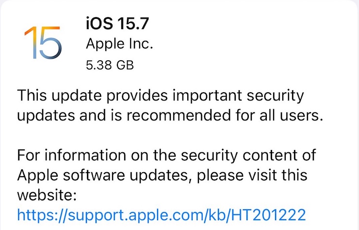 Tùy thiết bị, dung lượng của bản cập nhật&nbsp;iOS 15.7 có thể lên tới hàng GB.