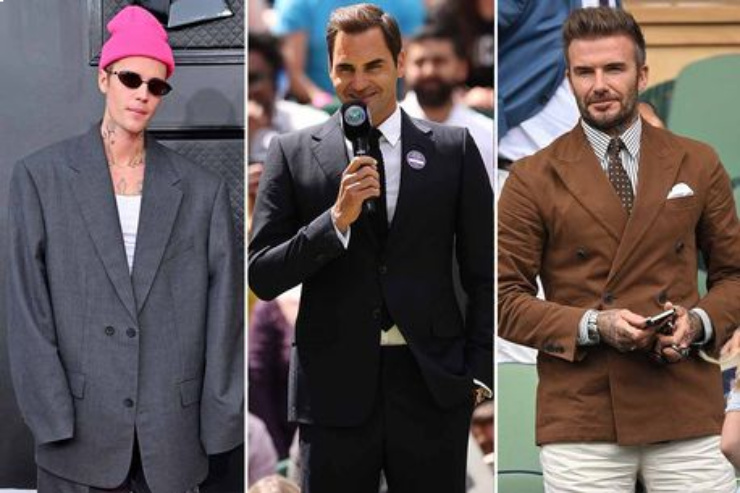 Federer (giữa) vượt qua Beckham (phải) và Bieber (trái) giành danh hiệu "người có phong cách thời trang sành điệu nhất thập kỷ"