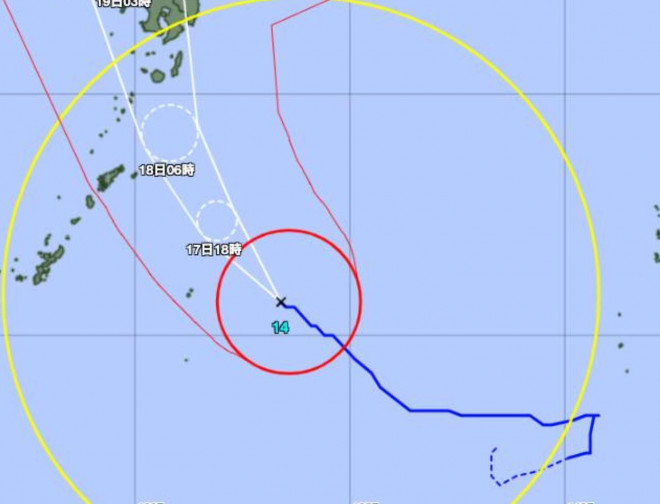 Dự báo hướng đi của bão Nanmadol. Ảnh: Japan Times&nbsp;