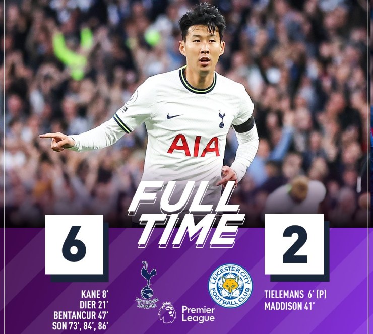 Hat-trick trong 13 phút của Son Heung Min giúp Tottenham thắng tưng bừng