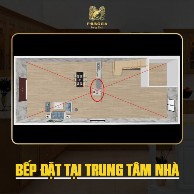 Muốn có tài lộc tốt thì cần hóa giải ngay đại kị bếp đặt giữa nhà. Ảnh: Phong thủy Phùng Gia cung cấp.
