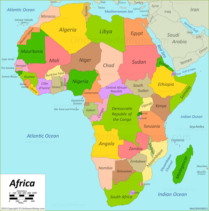 Bản đồ châu Phi ngày nay với biên giới nhiều nước được vẽ thẳng (ảnh: CNN)